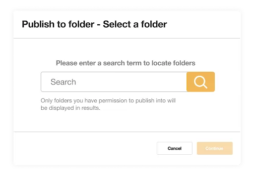 Publish to folder DAM screen