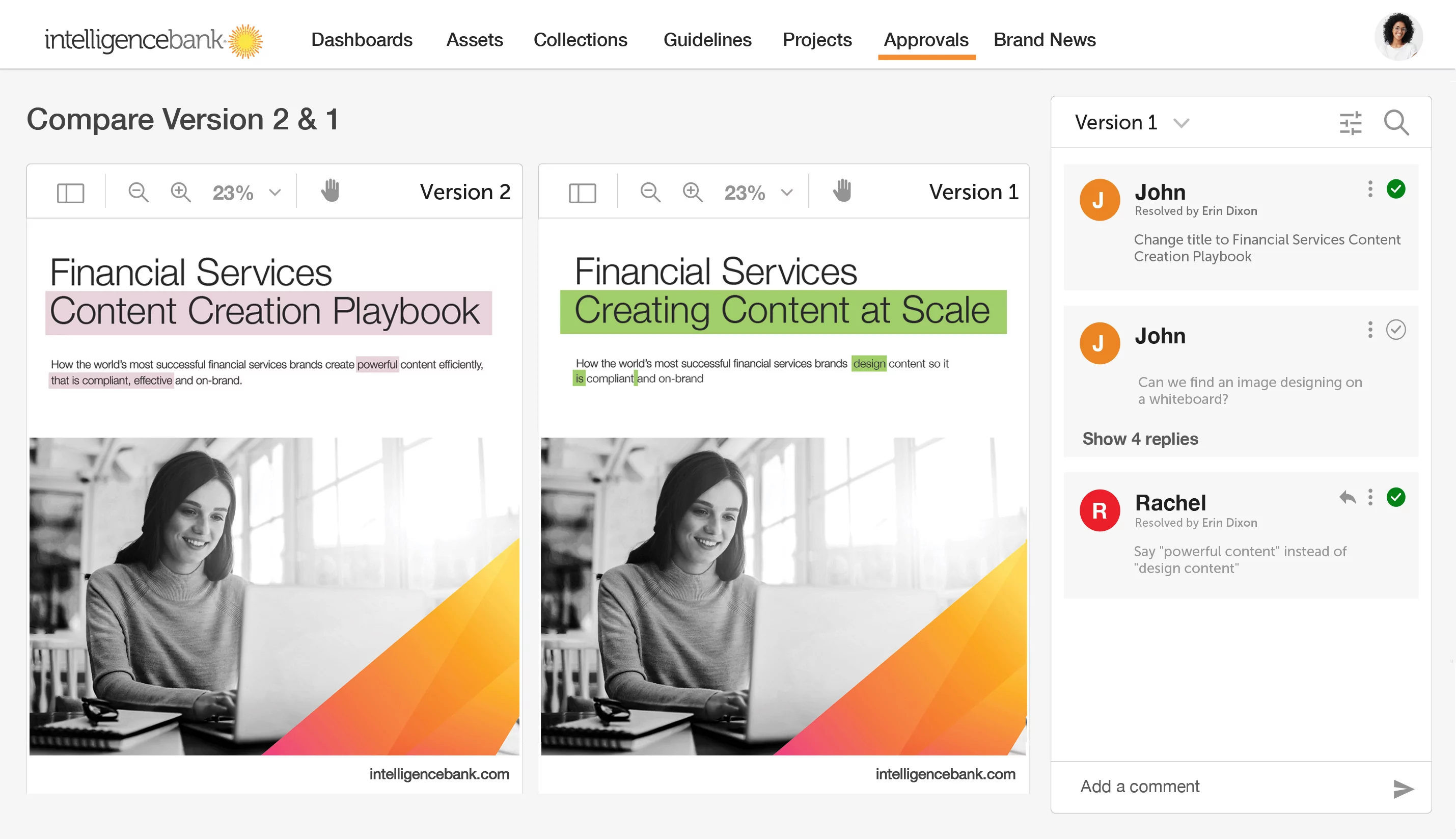 IntelligenceBank version comparison tool