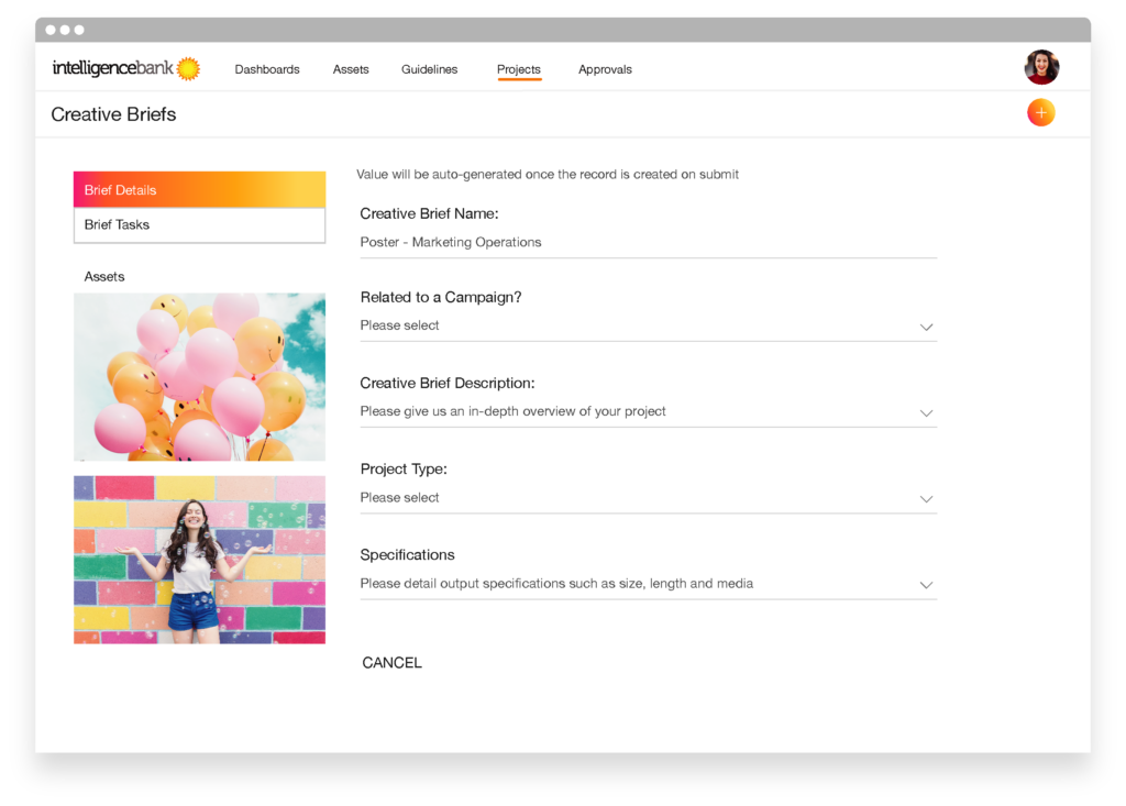 Creative Brief Workflow Management Screen