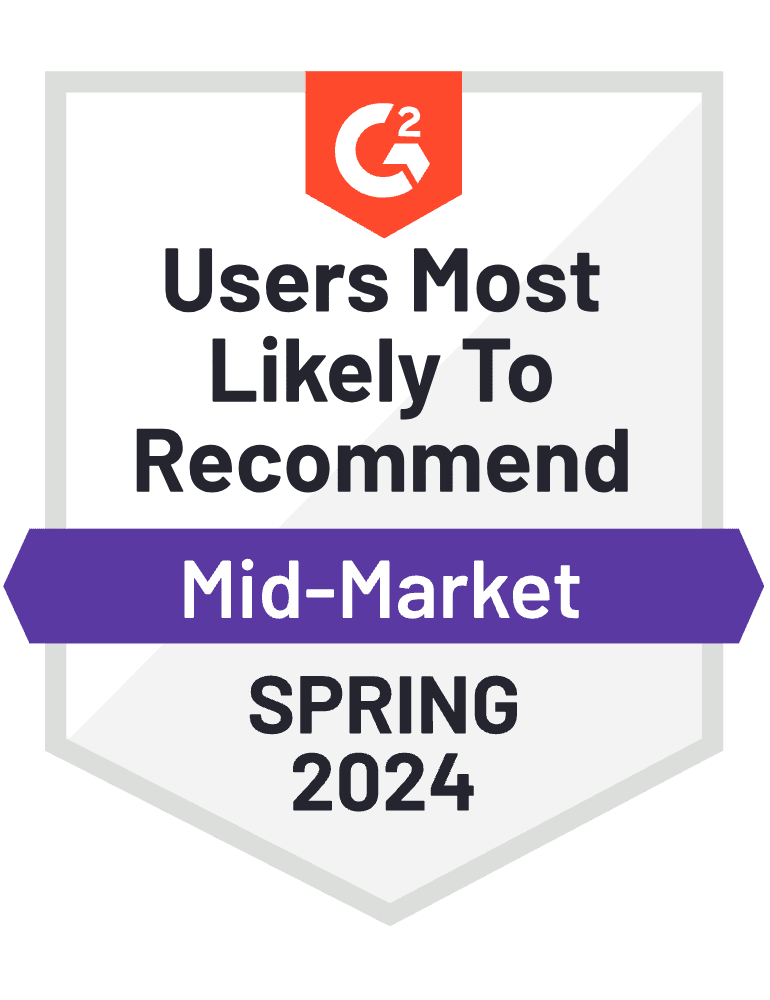 G2 Spring 2024 Badge Most Likely to Recommend Mid Market Online Proofing