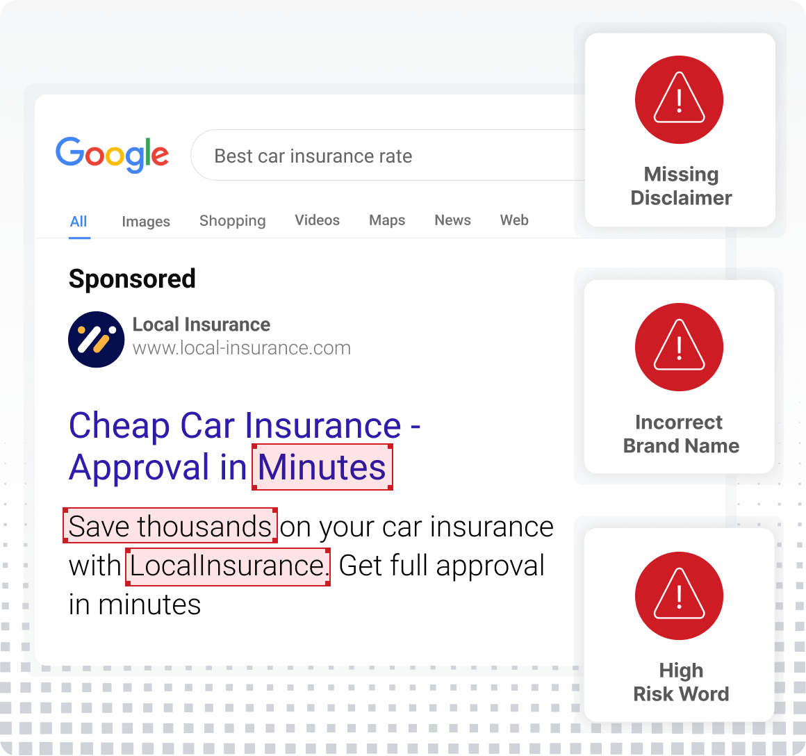 Google Ads Risk Review Insurance Product Graphic Square Grey